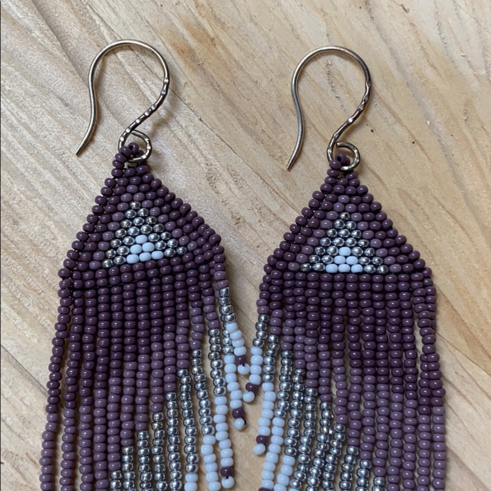 Artisan Extra Long Grape Native Beaded Earrings - image 2